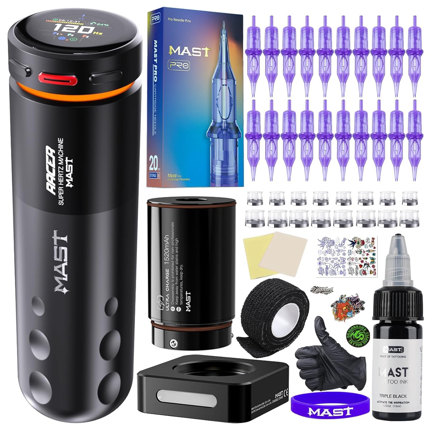 Mast Racer Pro Tattoo Machine Kit, Wireless Tattoo Pen with 20